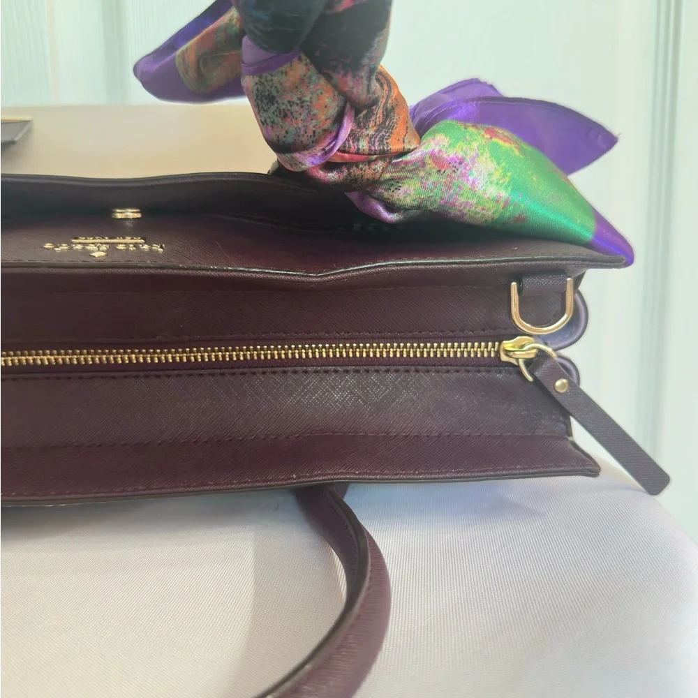 KATE SPADE ~ Two-Tone Cream, Dark Purple, and Lavender Satchel w/Colorful Scarf - Picture 12 of 14